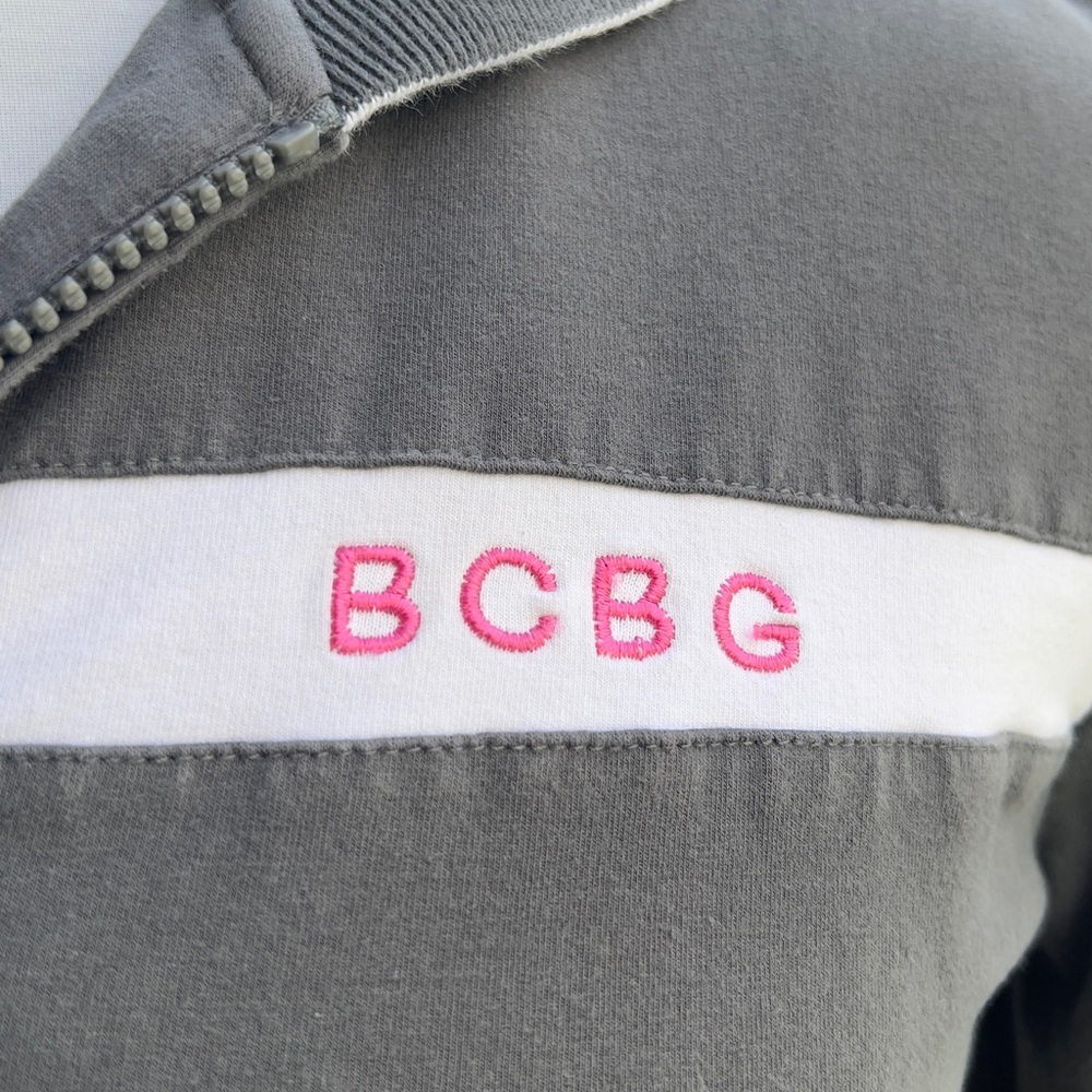 BCBG Max Azaria Hooded Jacket Large LG L Grey White and Pink Stripes - Picture 4 of 11